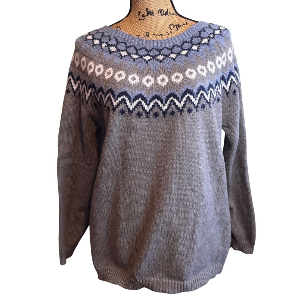 NWOT Womens Winter Cozy Warm Comfy‎ Fair Isle Pullover Knit Sweater Gray Large